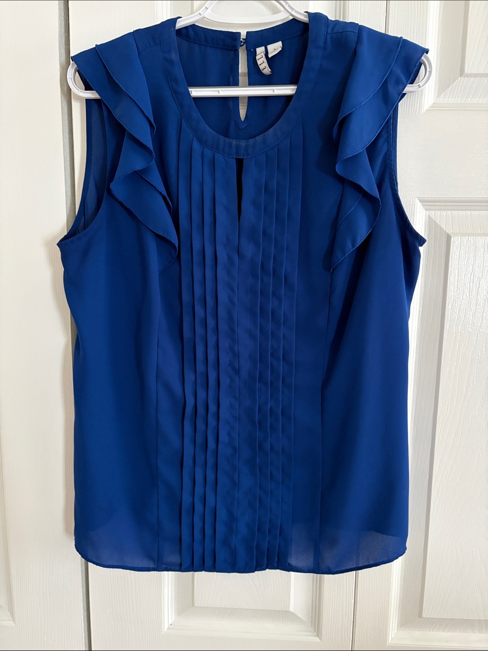 Elle Royal Blue Ruffle Pintuck Sleeveless blouse